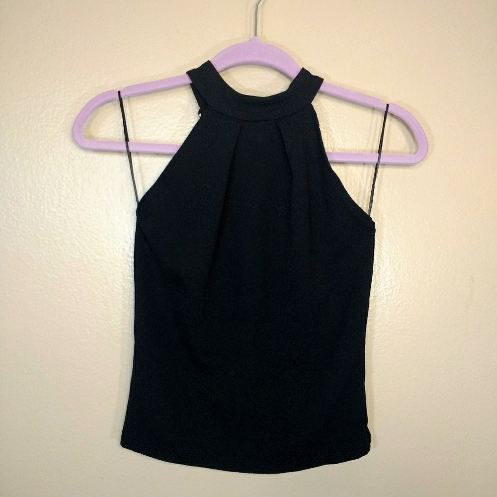 NEW Zara Top BLACK TEXTURED LOW BACK HALTER